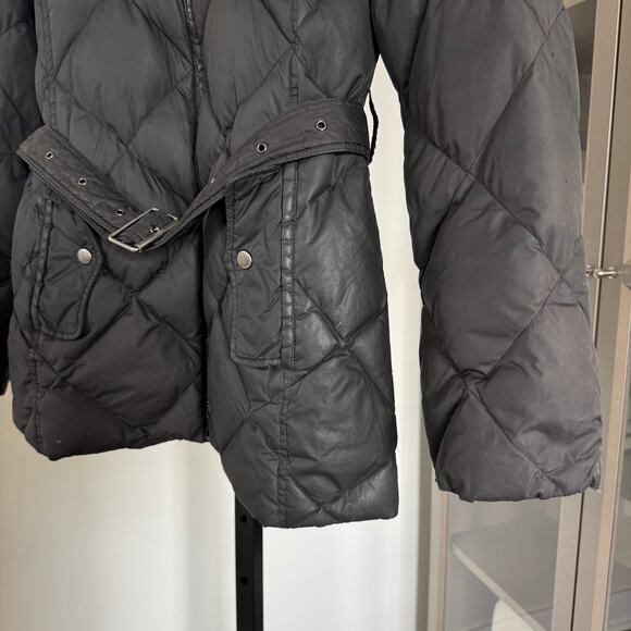 Burberry Black Quilted Goose Down Hood Belted Coat Small Nova Check Lined Jacket - Picture 3 of 5